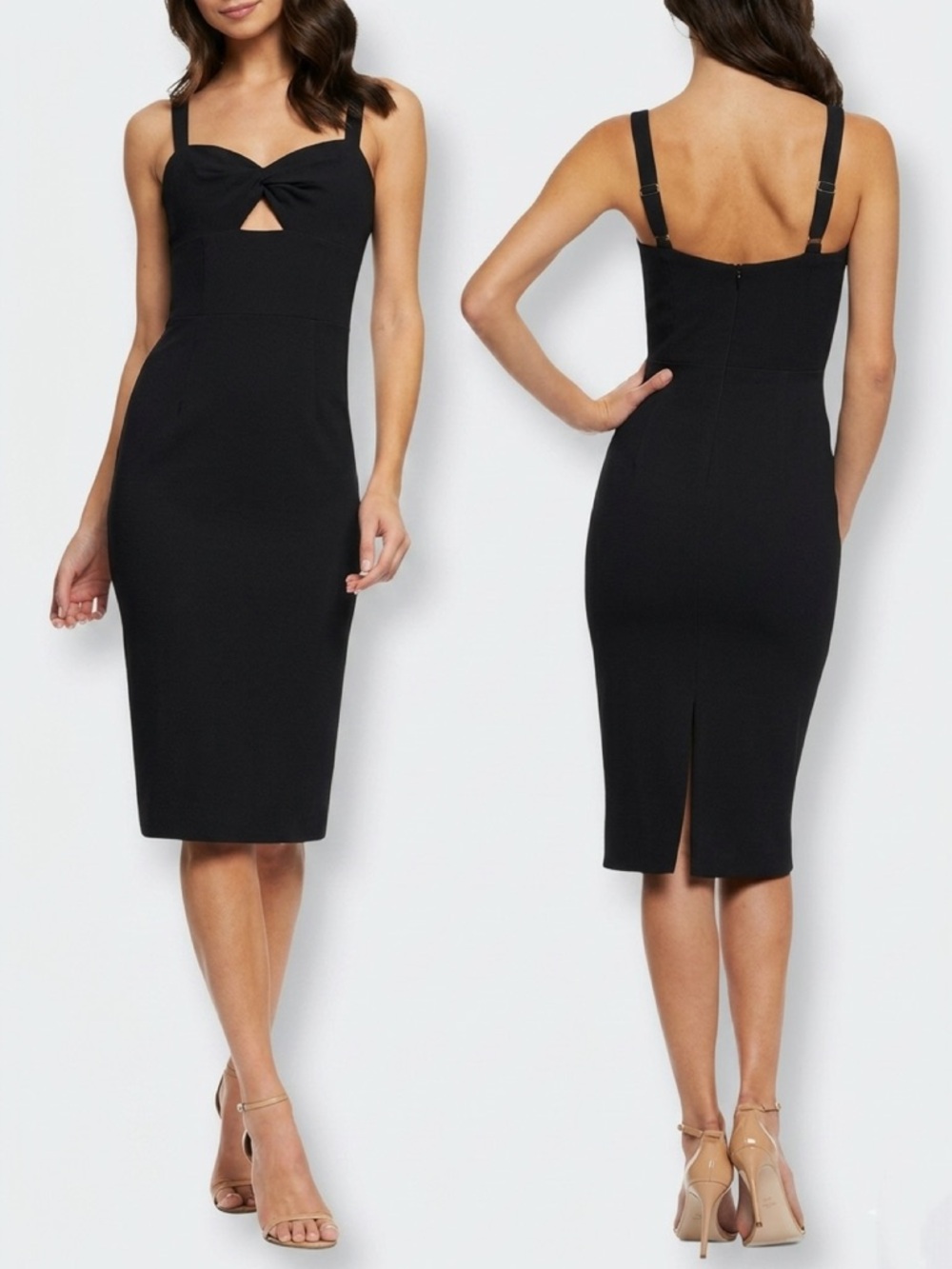 Dress the Population Eve Black Sleeveless Midi  Twist Front Size Small  NWOT